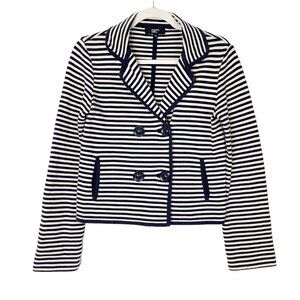 Philippe Adec Blazer Jacket Women’s Size Medium Navy Stripe Knit